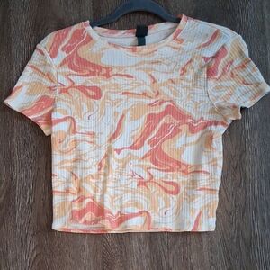 Wild Fable Orange and Cream Swirl Short Sleeve Top Juniors LARGE
